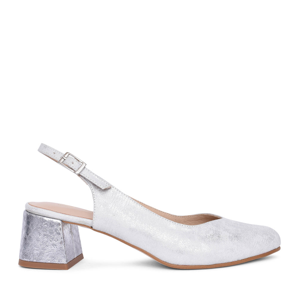 Ladies 75010 Allison Block Heel Sling Back Shoe In Silver