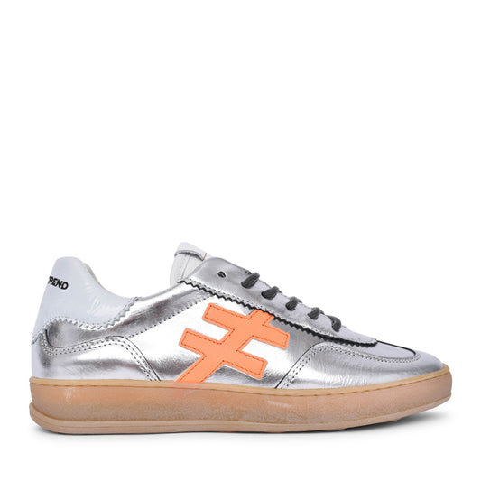Ladies A032 5841 Laced Trainer In Silver