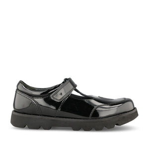 Girls Locket Black Patent T-bar Shoe In Kids G Fit