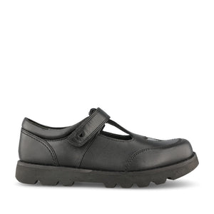 Girls Locket Black Leather T-bar Shoe In Kids G Fit