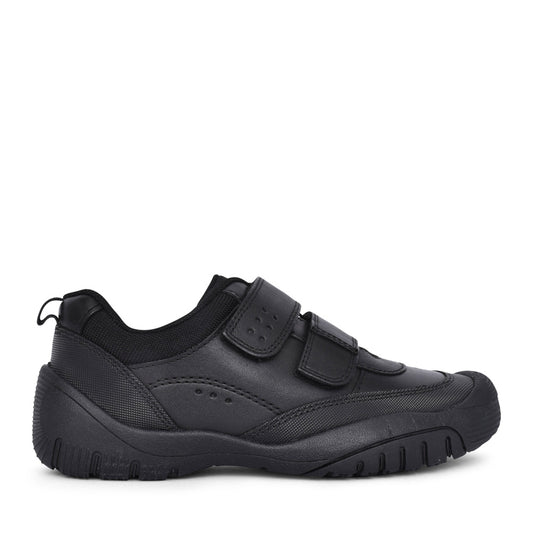 Boys Quad Black Leather Velcro Shoe In Kids G Fit