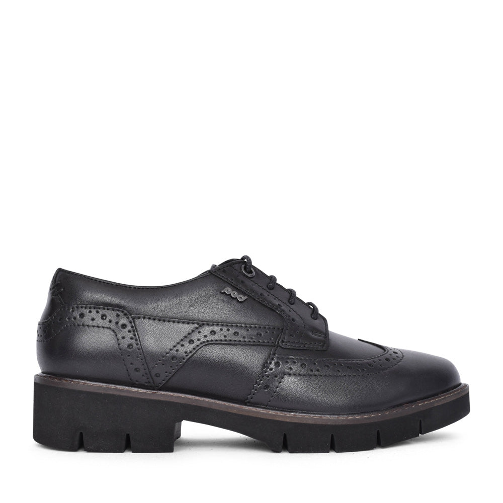 Girls Kacey Laced Brogue In Blk Leather