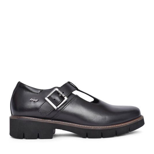 Girls Kayla T-bar Shoe In Blk Leather