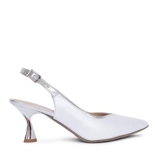 Ladies 8414 Medium Heel Sling Back Court Shoe In White