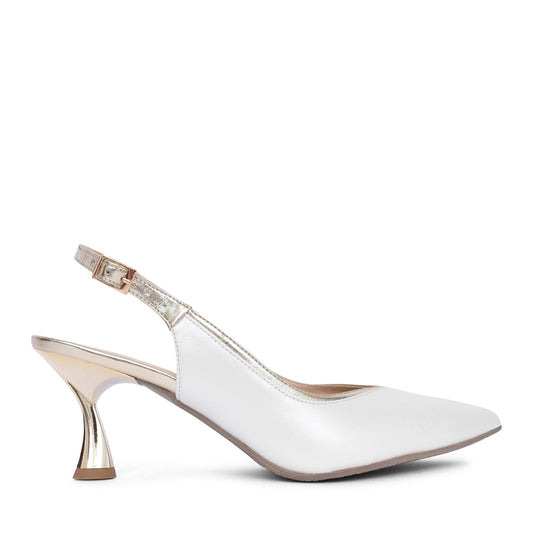 Ladies 8414 Medium Heel Sling Back Court Shoe In Cream