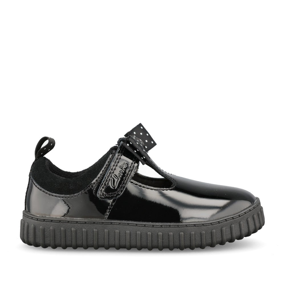 Girls Cove Bow T Black T-bar Shoe In Kids F Fit