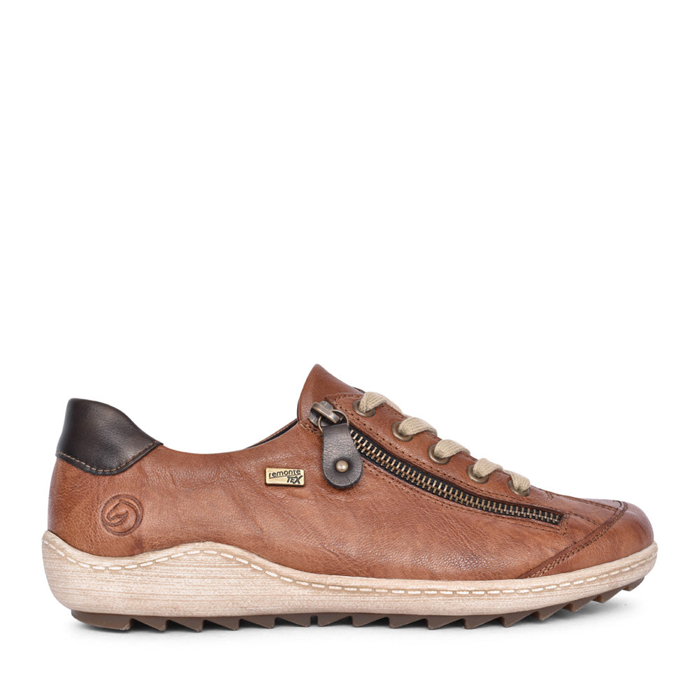 Ladies R1402 Tex Laced Trainer In Tan