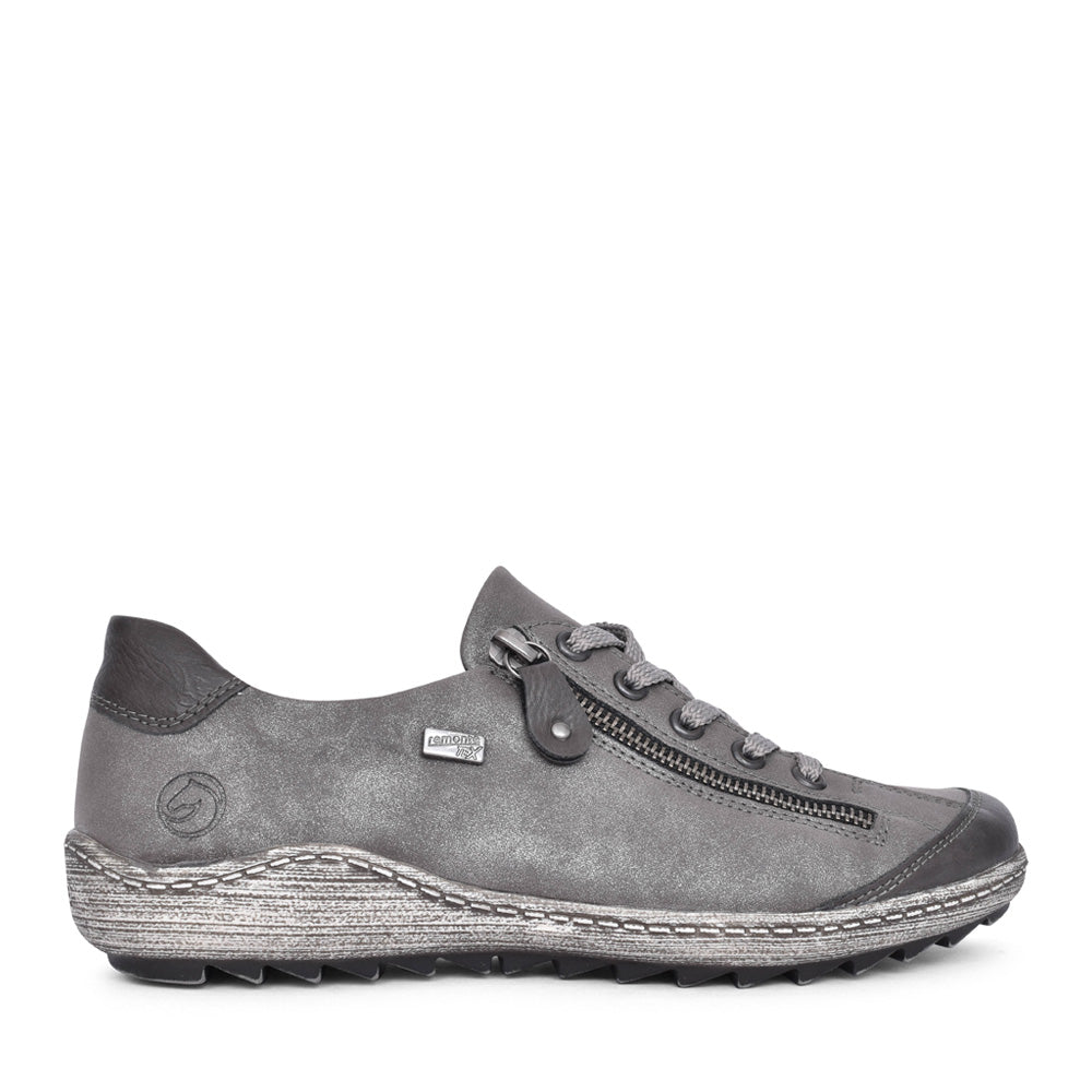 Ladies R1402 Tex Laced Trainer In Light Grey