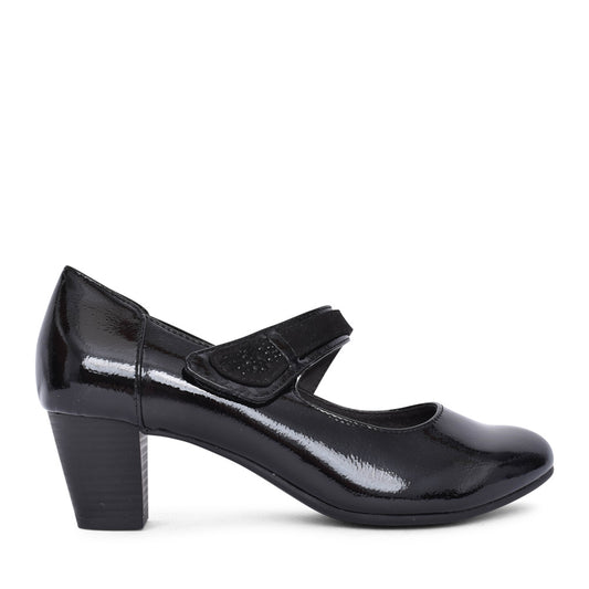 Ladies 8-24465 Low Heel Court Shoe In Blk Patent