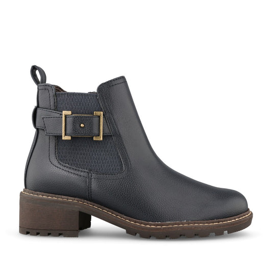 Ladies 8-25486 Low Heel Ankle Boot In Navy