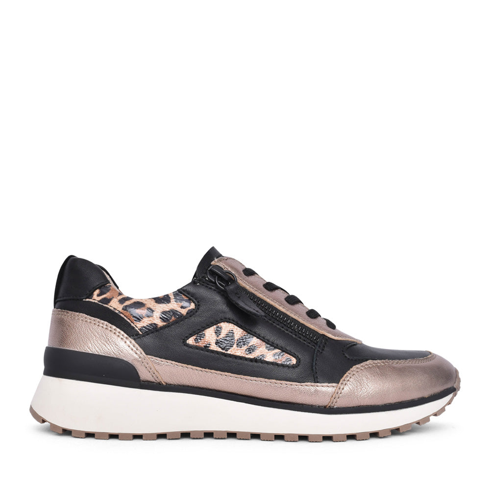 Ladies 9-23702 Laced Trainer In Black Multi