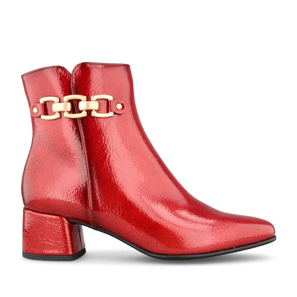Ladies 2-25352 Block Heel Ankle Boot In Dark Red