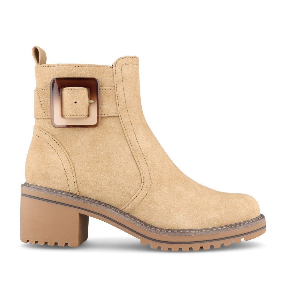 Ladies 2-25428 Low Heel Ankle Boot In Beige