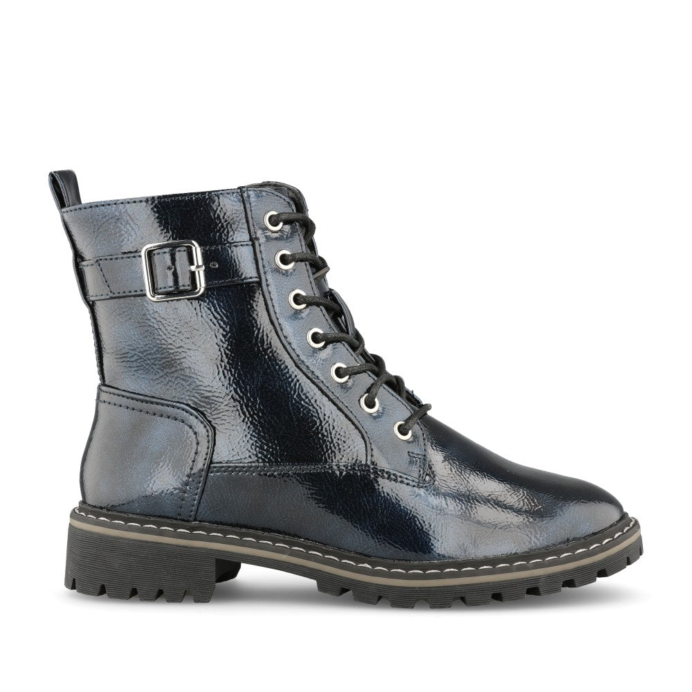 Ladies Parlour Glw030 Laced Ankle Boot In Navy Patent