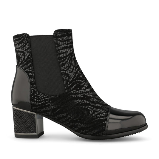 Ladies F5384 Block Heel Ankle Boot In Black