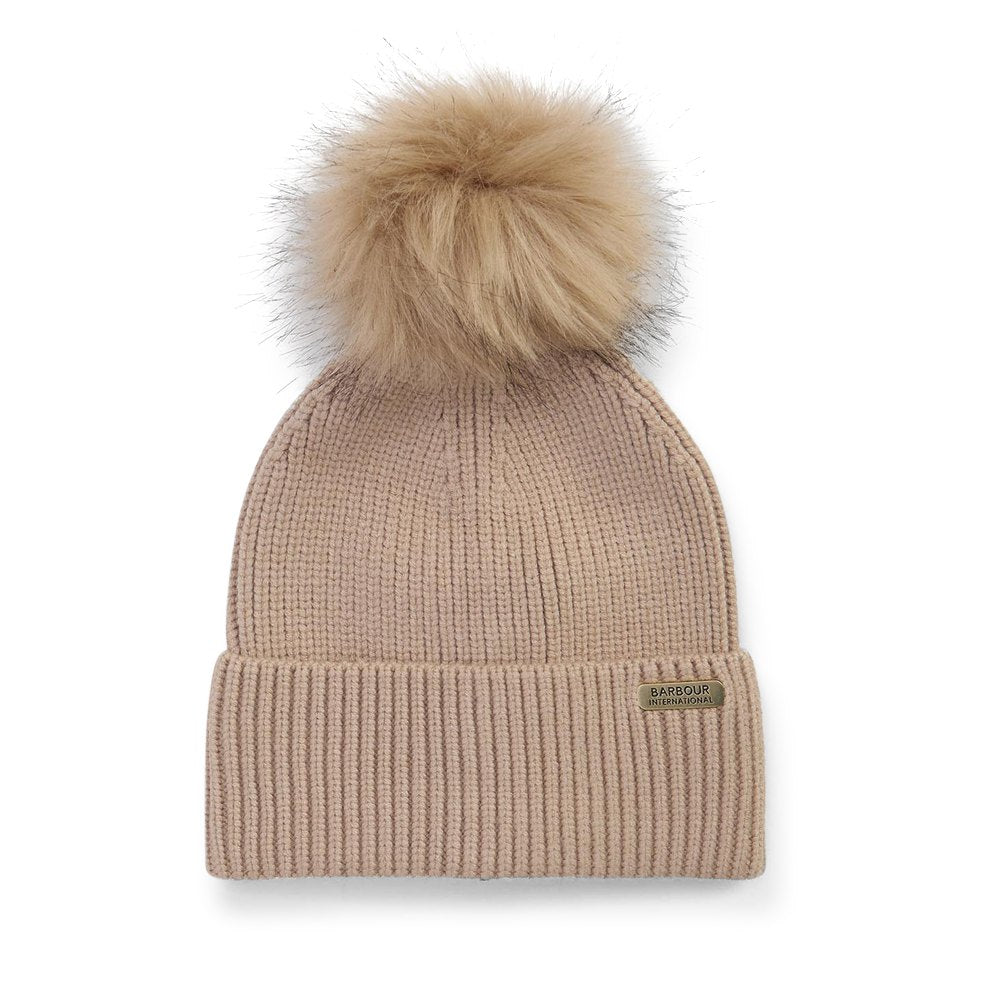 Ladies Mallory Pom Beanie Hat In Beige
