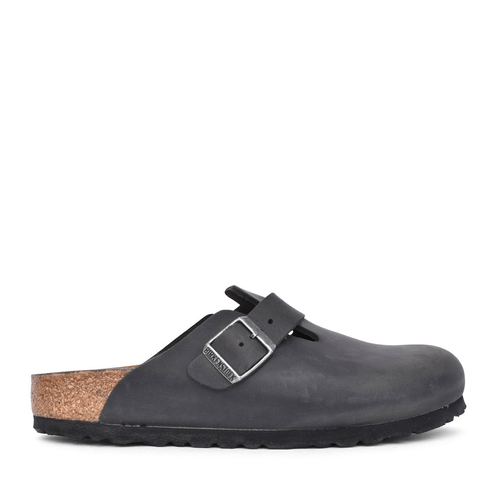 Ladies 59463 Boston Oiled Leather Clog In Blk Leather