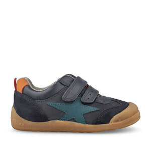 Boys Tickle Star Navy Leather Velcro Shoe In Kids F Fit