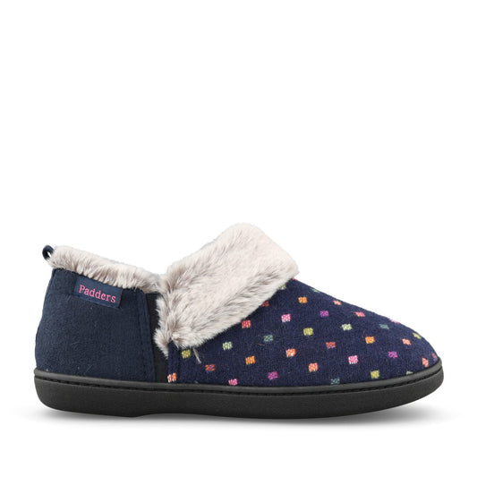 Ladies Dora 3284 Wide Fit Spotty Slipper In Navy