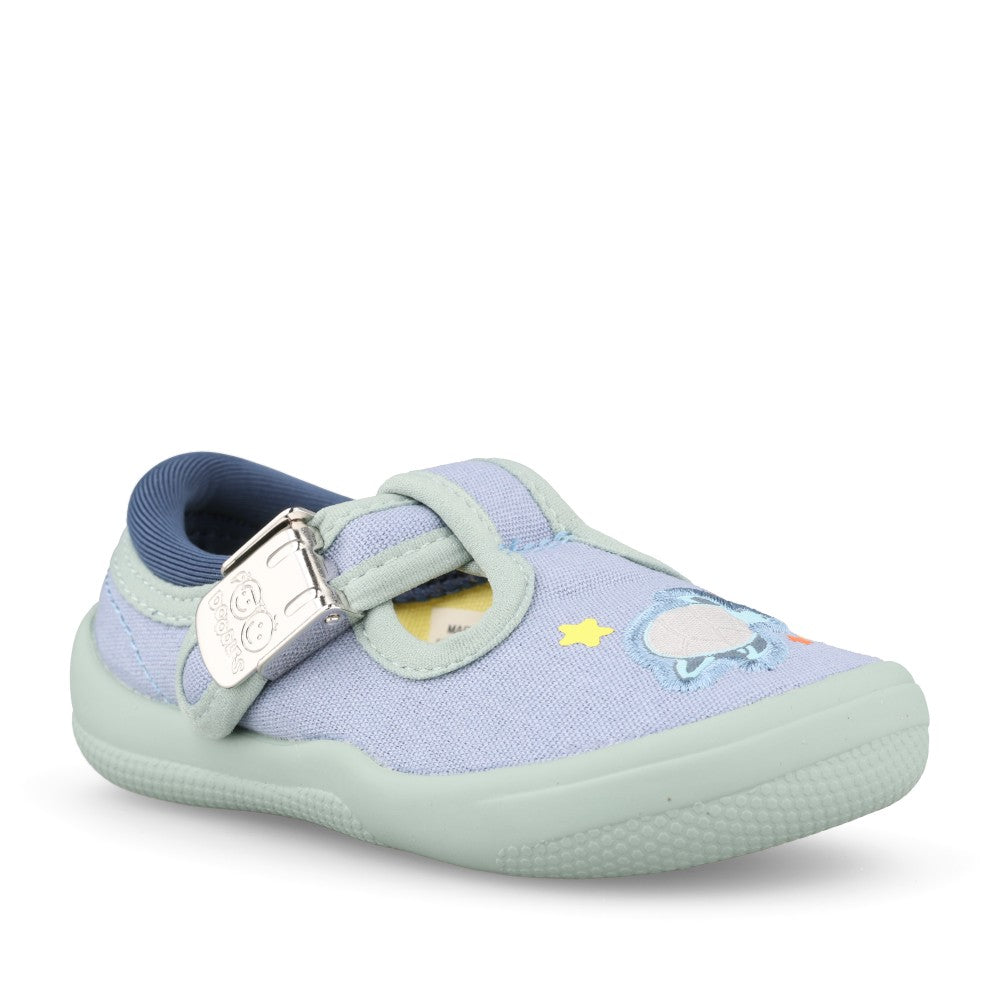 Boys Briley Way T Blue Combi Canvas T-bar Shoe In Kids G Fit