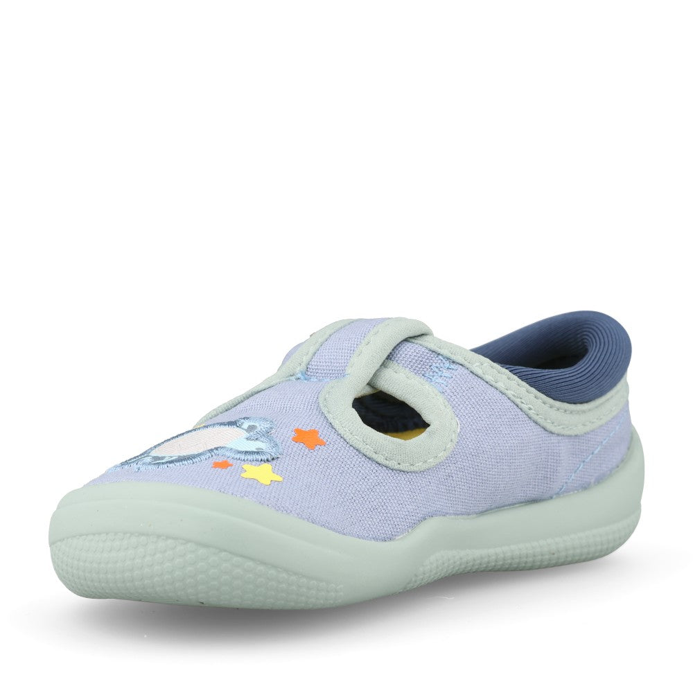 Boys Briley Way T Blue Combi Canvas T-bar Shoe In Kids G Fit