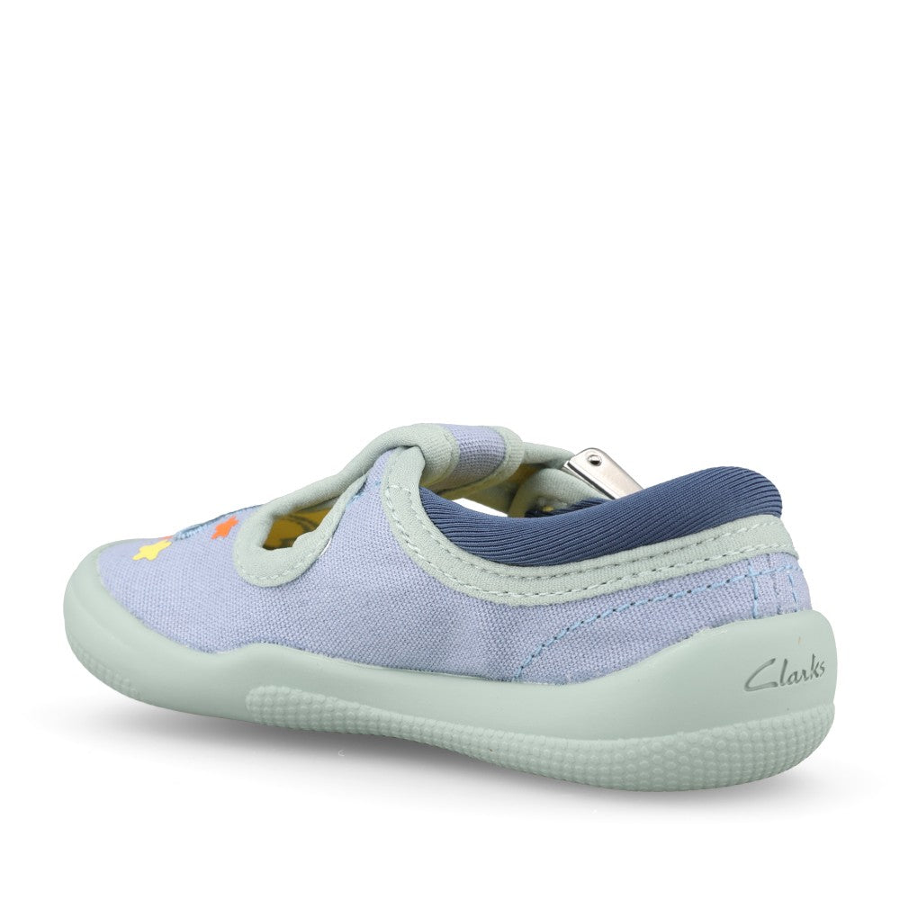 Boys Briley Way T Blue Combi Canvas T-bar Shoe In Kids F Fit
