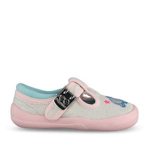 Girls Briley Way T Silver Combi Canvas T-bar Shoe In Kids G Fit