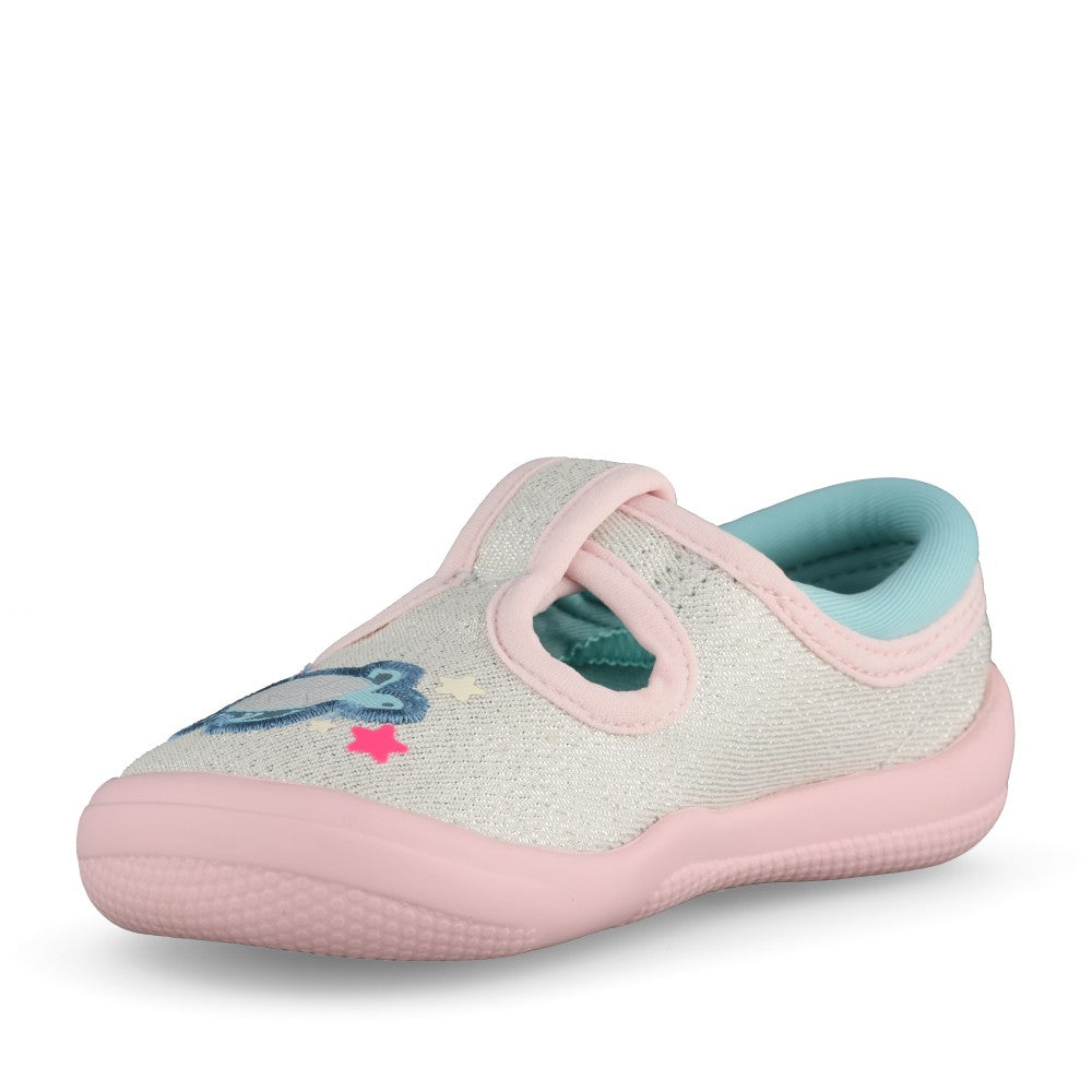 Girls Briley Way T Silver Combi Canvas T-bar Shoe In Kids G Fit