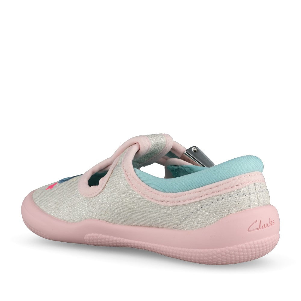 Girls Briley Way T Silver Combi Canvas T-bar Shoe In Kids G Fit