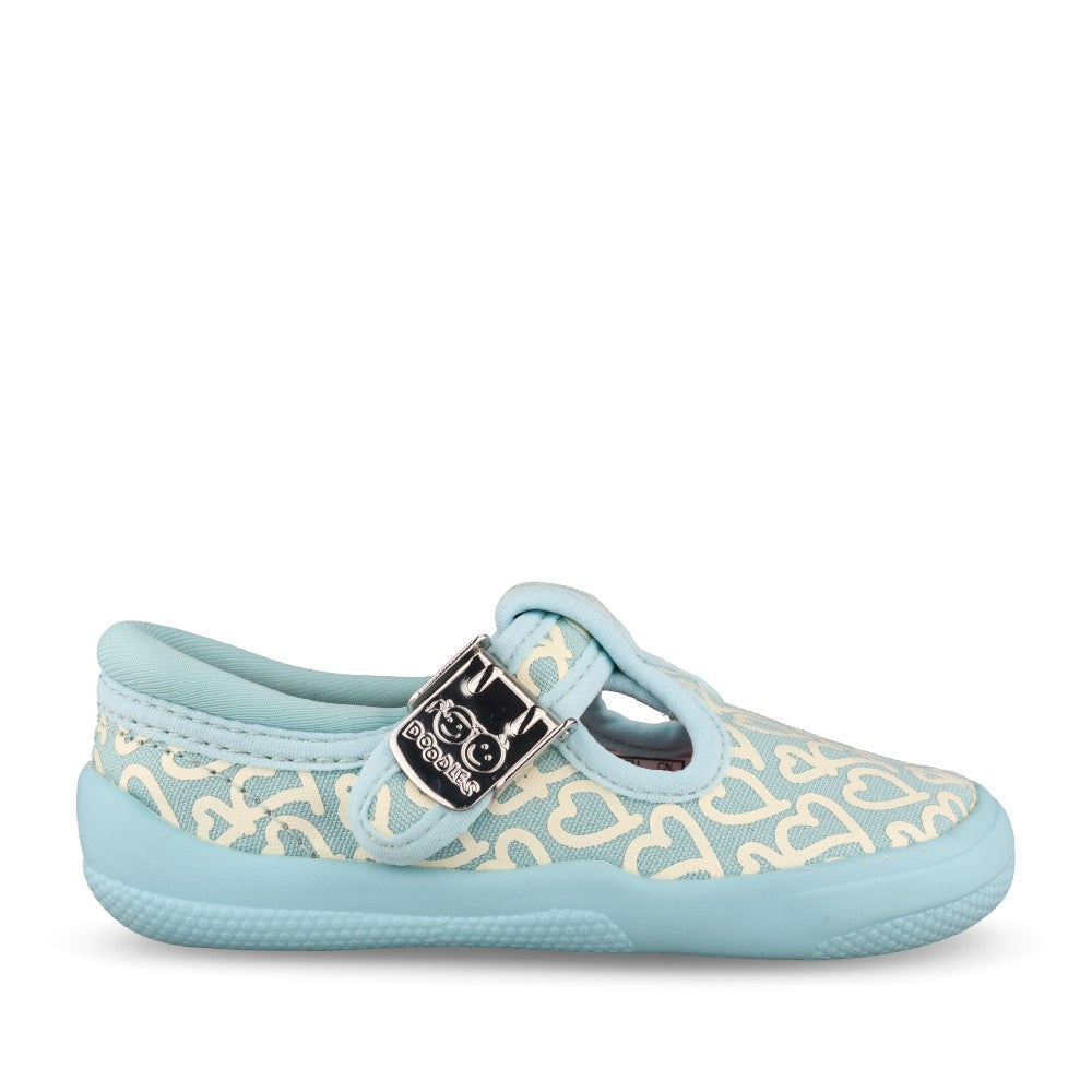 Girls Briley Way T Teal Combi Canvas T-bar Shoe In Kids F Fit