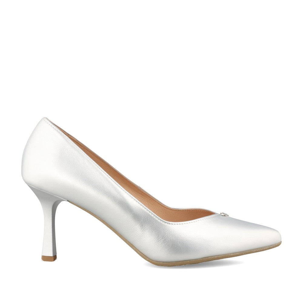 Ladies 6543 Leather G-fit Medium Heel In Silver