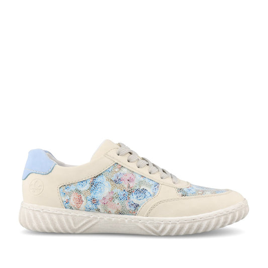 Ladies N0904 Laced Trainer In Beige Multi