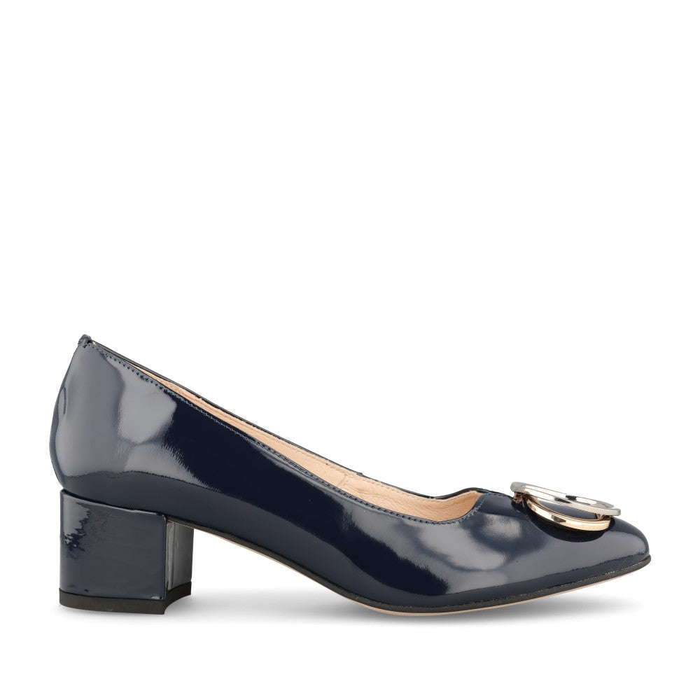 Ladies 8338 Medium Heel Court Shoe In Navy Patent