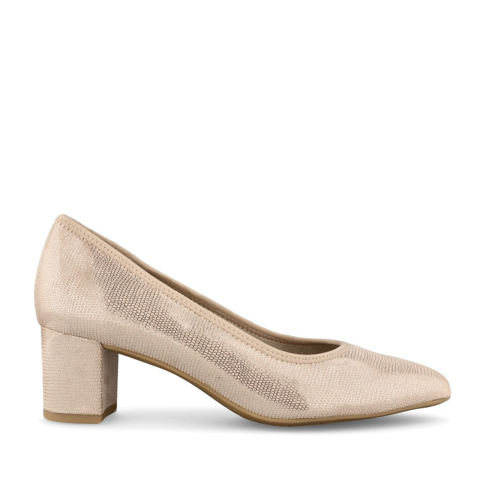 Ladies 8-22461 Mid Heel Court Shoe In Beige