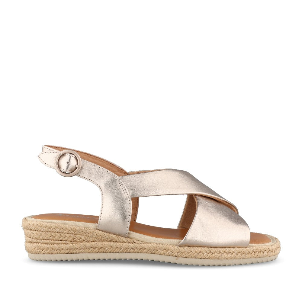 Ladies 8-88209 Low Heel Wedge Sandal In Gold