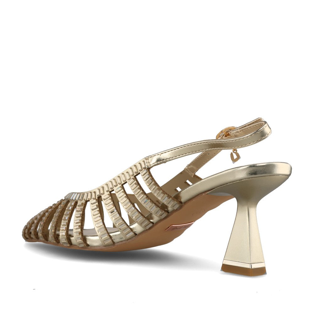 Ladies Cold Heart Medium Heel Sandal In Gold