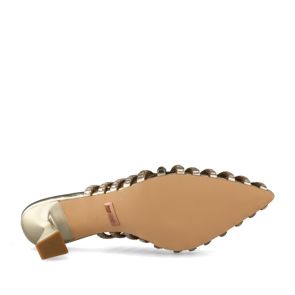 Ladies Cold Heart Medium Heel Sandal In Gold
