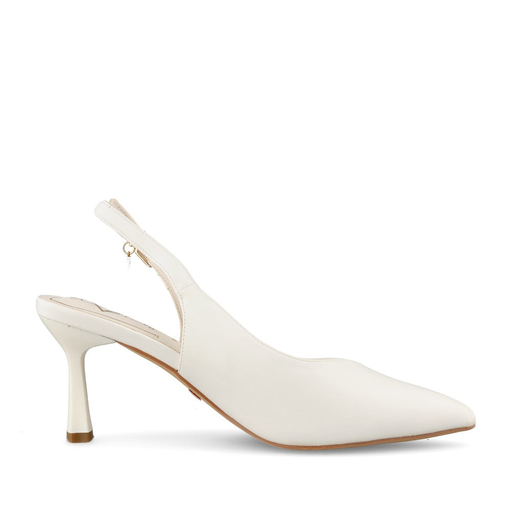 Ladies Escapade Medium Heel Sling Back Shoe In White