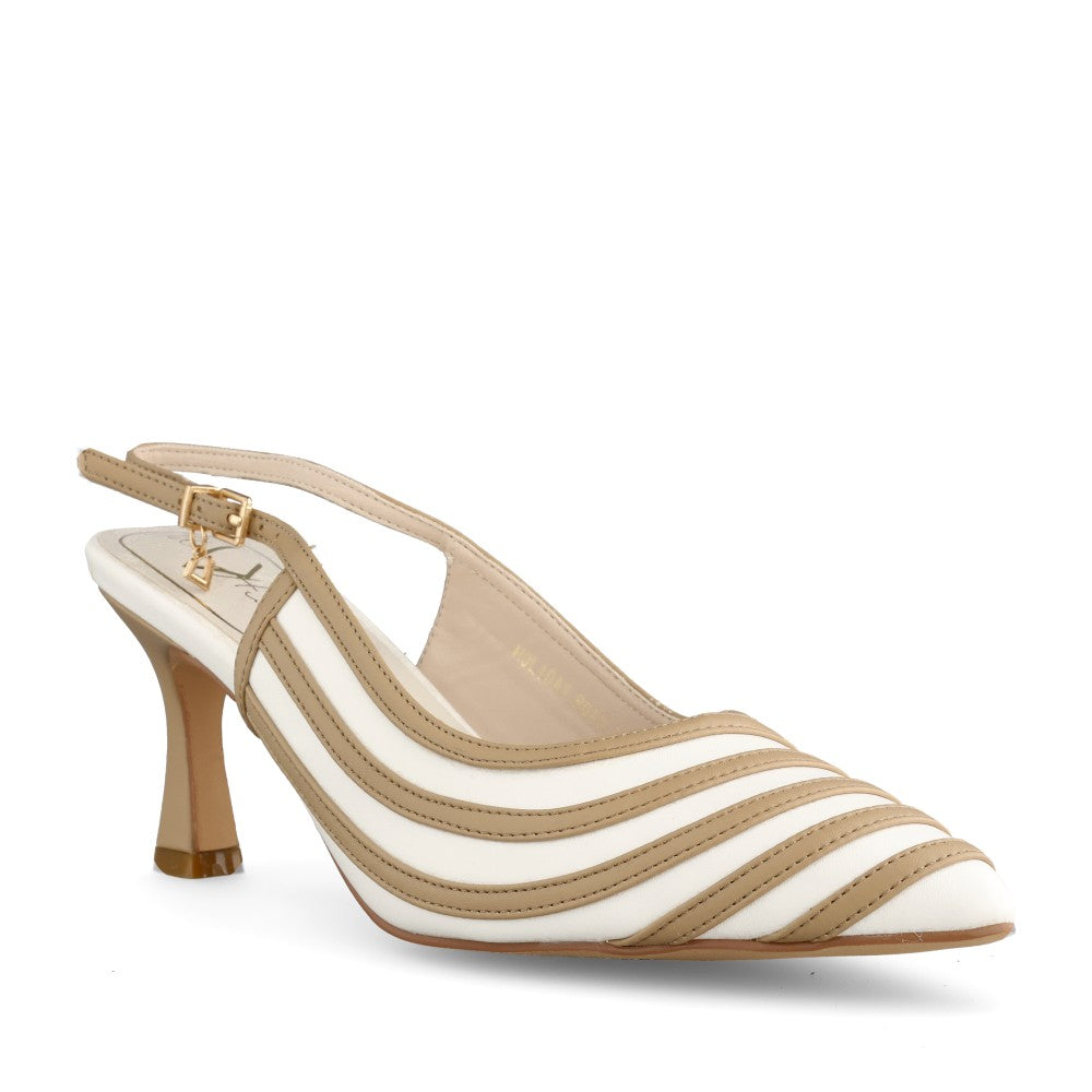 Ladies Holiday Road Medium Heel Slingback Shoe In Taupe