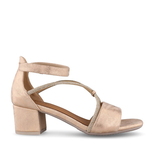 Ladies Bem71101 Low Block Heel Sandal In Gold
