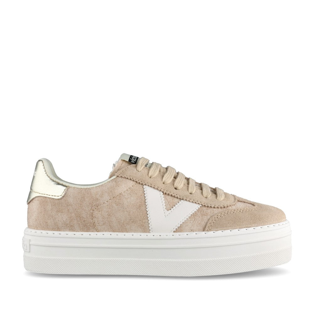Ladies 1092181 Barcelona Laced Trainer In Beige