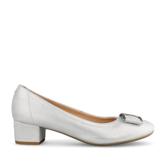 Ladies 5632 Shimmer G-fit Low Heel Court Shoe In Silver