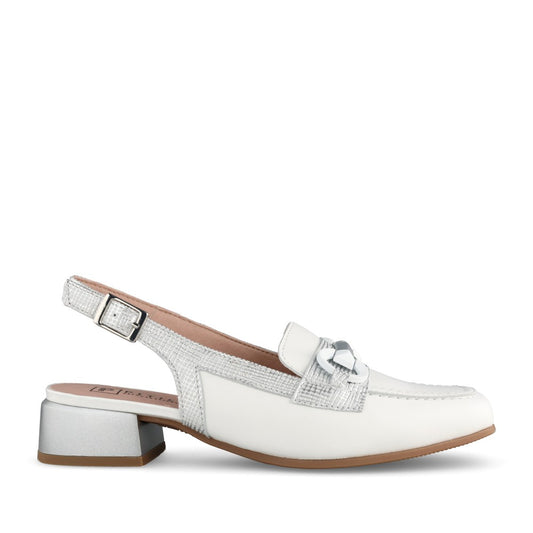 Ladies 11151 Block Heel Sling Back Shoe In White