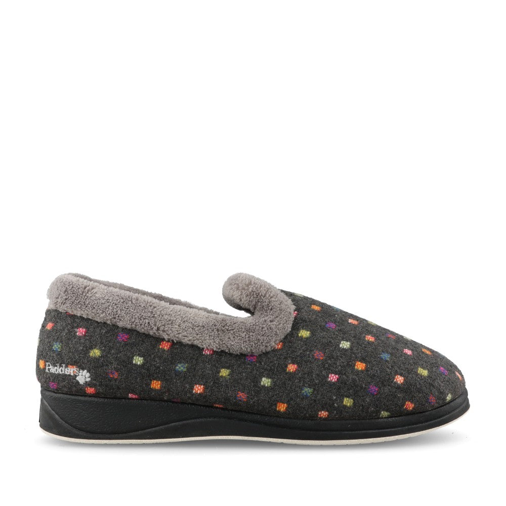 Ladies Repose Wide Fit Spotted Slipper In Grey