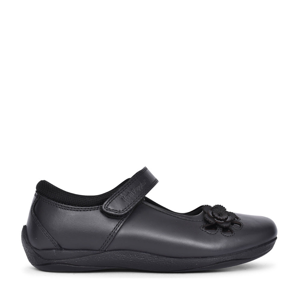 Hush Puppies Girls Jessica Velcro Shoe Mary Jane in Black Leather