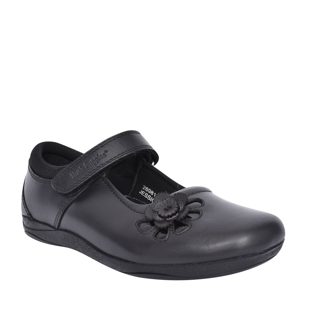 Hush Puppies Girls Jessica Velcro Shoe Mary Jane in Black Leather