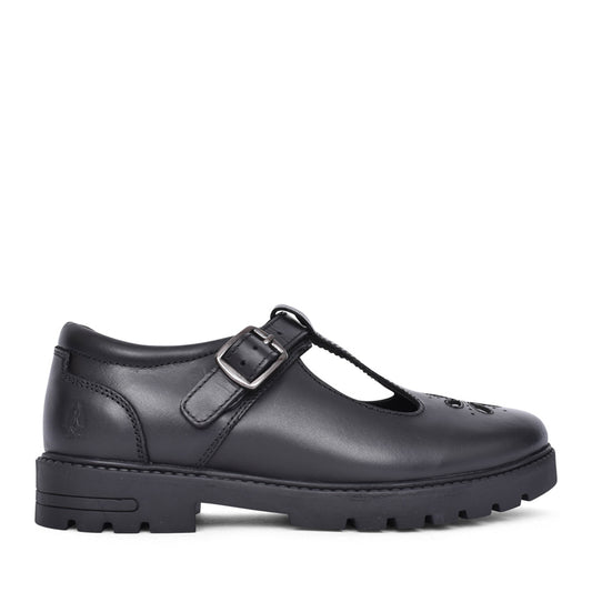 Hush Puppies Girls Fiona T-Bar Shoe in Black Leather