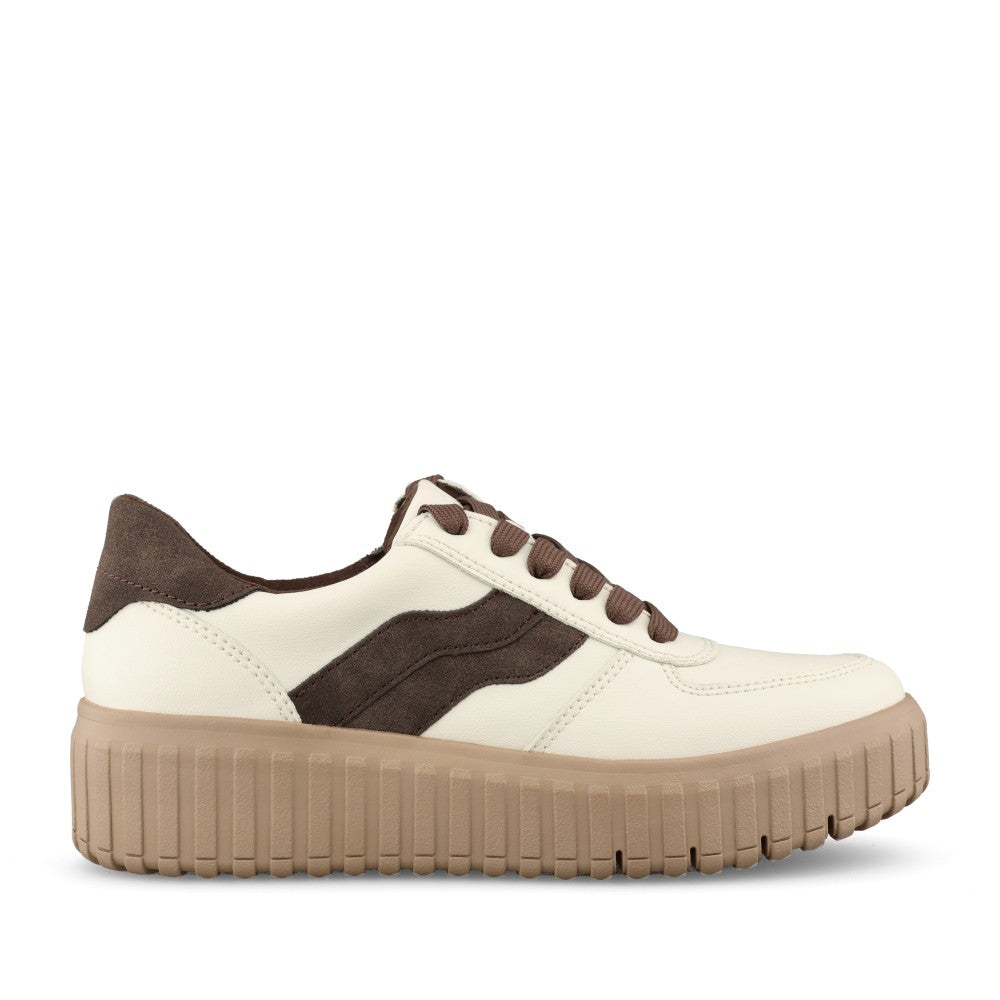 Ladies 8-23666 Laced Trainer In Beige