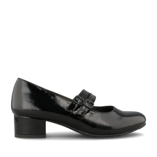 Ladies 8-24366 Mid Heel Mary Jane Shoe In Blk Patent