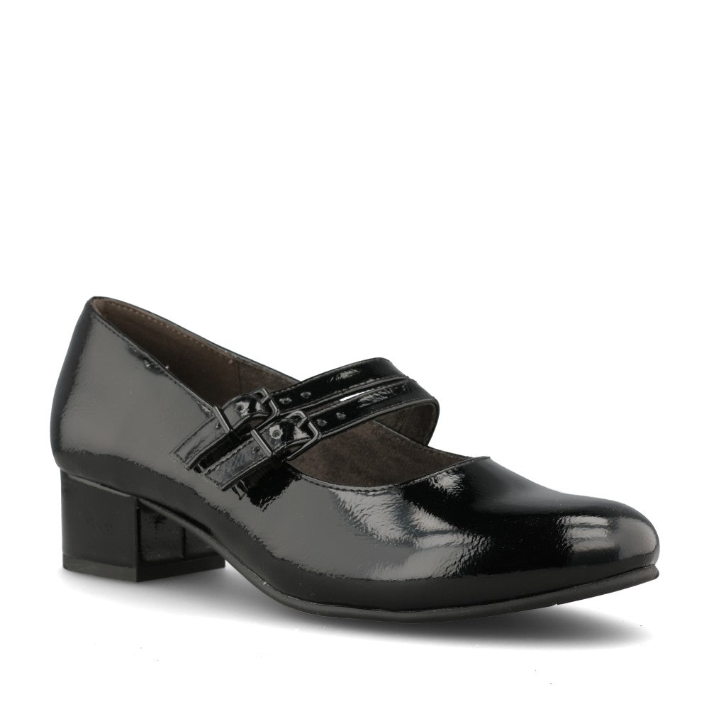 Ladies 8-24366 Mid Heel Mary Jane Shoe In Blk Patent